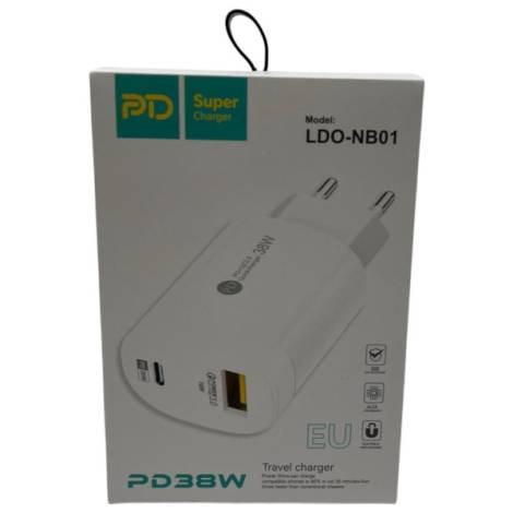8977606 - Cargardor doble 38w usb / usb-c LDO-NB01
