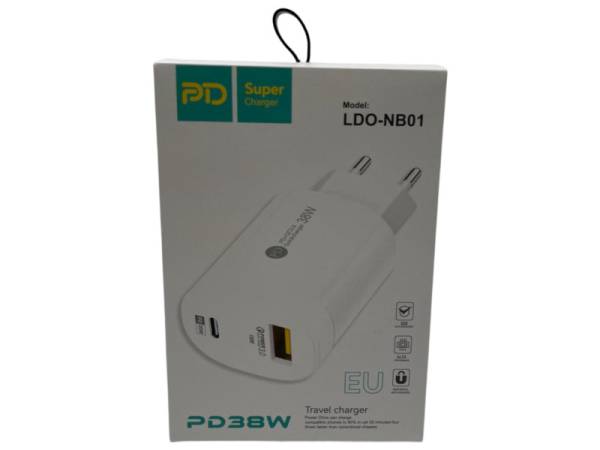 8977606 - Cargardor doble 38w usb / usb-c LDO-NB01