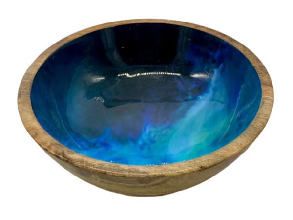 582003 - Etnico madera bowl with base small 2229a blue sea 19x19x9