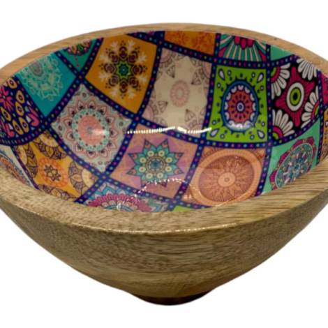 582024 - Etnico madera bowl with base big 2228c Multi desing 14x14x8