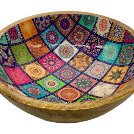 582025 - Etnico madera bowl with base small 2229c Multi desing 19x19x9
