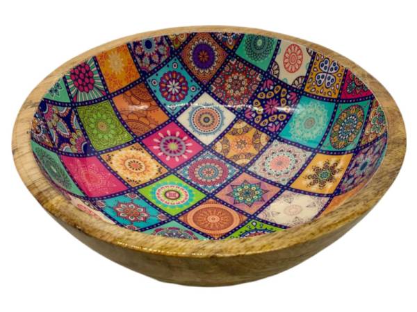 582025 - Etnico madera bowl with base small 2229c Multi desing 19x19x9