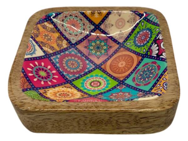 582029 - Etnico madera square tray 2232c Multi desing 10x10x3.5