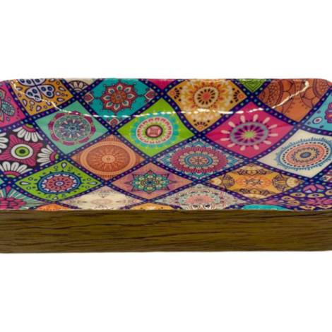 582030 - Etnico madera rectangle tray 2233c Multi desing 17x8.5x3.5