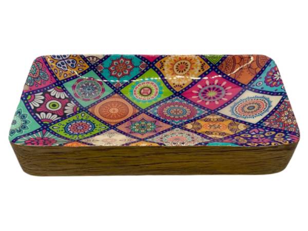 582030 - Etnico madera rectangle tray 2233c Multi desing 17x8.5x3.5