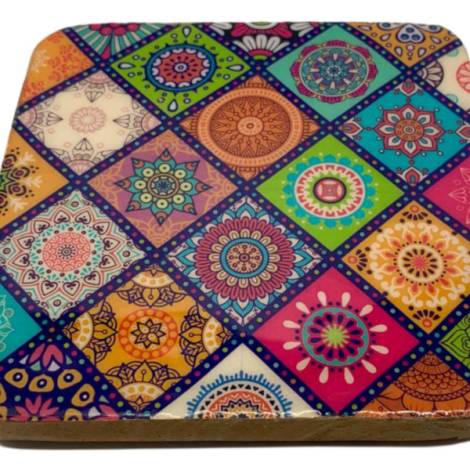 582033 - Etnico madera square coasters 2105c Multi desing 10x10x1
