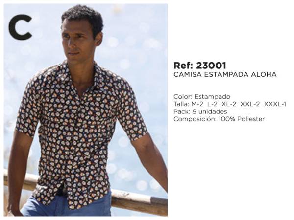 590001 - Camisa estampada Aloha 23001-C poliester (pack 9)