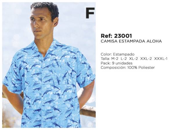 590002 - Camisa estampada Aloha 23001-F poliester (pack 9)