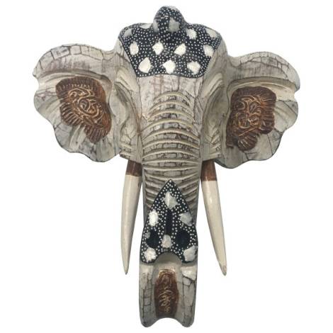 7333179 - Etnico elephant head 40 cm white wash cristal