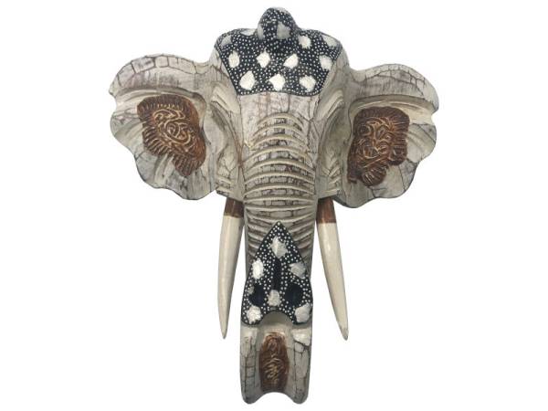 7333179 - Etnico elephant head 40 cm white wash cristal