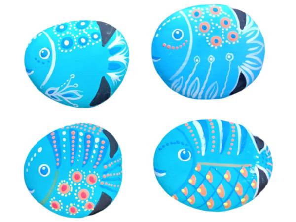 7334503 - Etnico pisapapeles piedra tope puerta peces 10x6cm