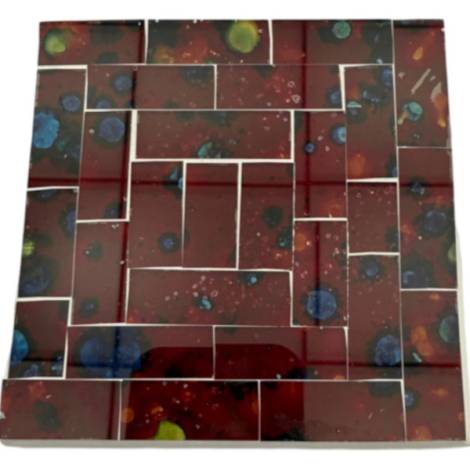 7334686 - Etnico posavasos cristal cuadrado rojo manchas
