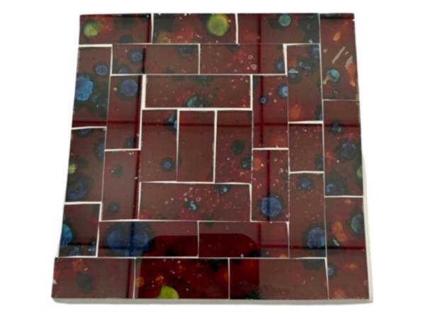 7334686 - Etnico posavasos cristal cuadrado rojo manchas
