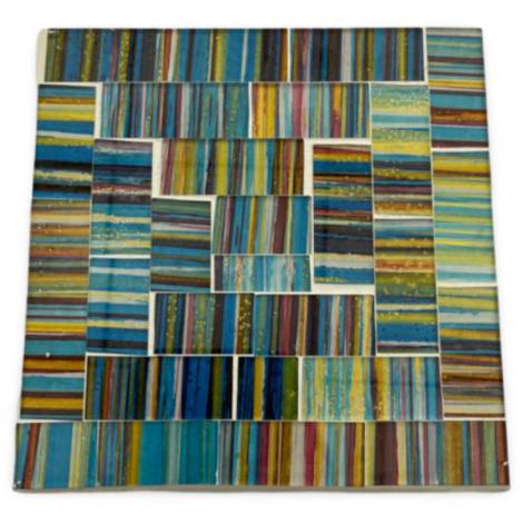 7334691 - Etnico posavasos cristal cuadrado azul rayas