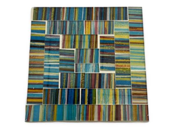 7334691 - Etnico posavasos cristal cuadrado azul rayas