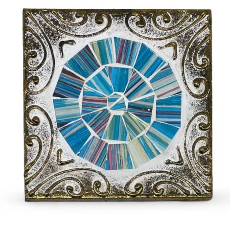7334902 - Etnico posavaso cuadrado relieve cristal 4 azul