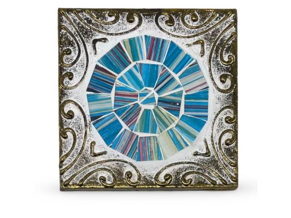 7334902 - Etnico posavaso cuadrado relieve cristal 4 azul