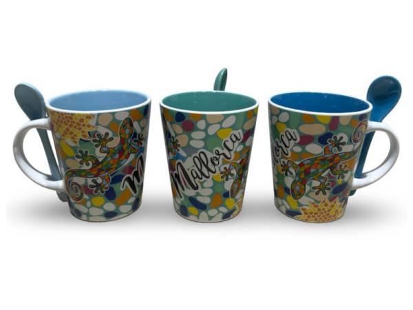 917266 - Taza cuchara ceramica lagartos piedras desing 3 mallorca