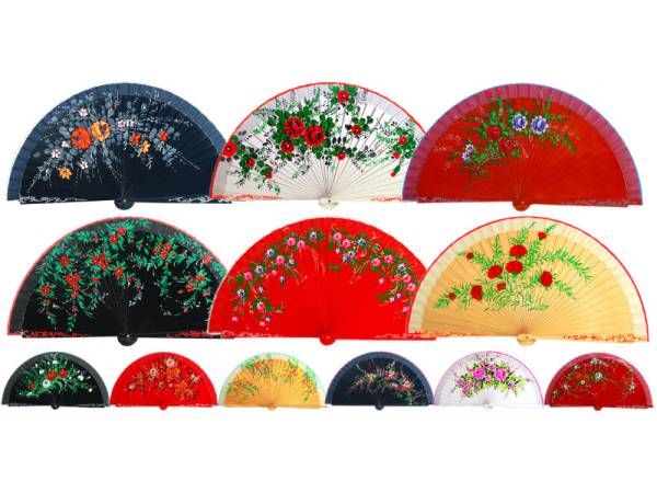 967043 - Abanico 1500 mad pint flores 1 cara surt color 23cm