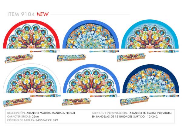 967086 - Abanico 9104 madera mandala floral 23 cm