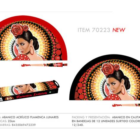 967087 - Abanico 70223 acrilico flamenca lunares 23 cm