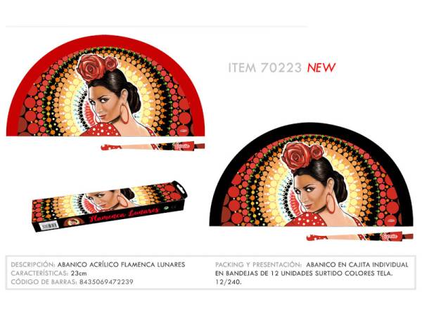 967087 - Abanico 70223 acrilico flamenca lunares 23 cm