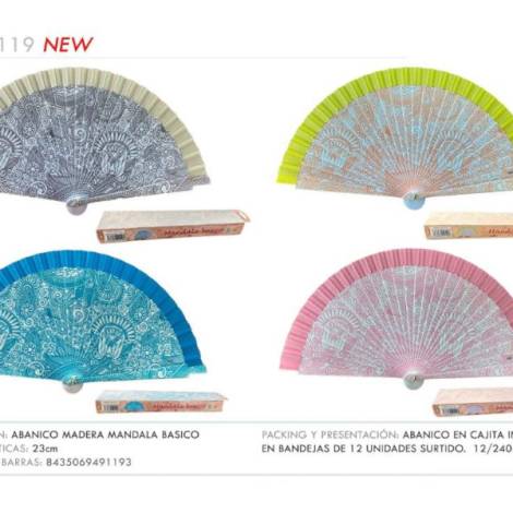 967114 - Abanico 9119 madera mandala básico 23 cm