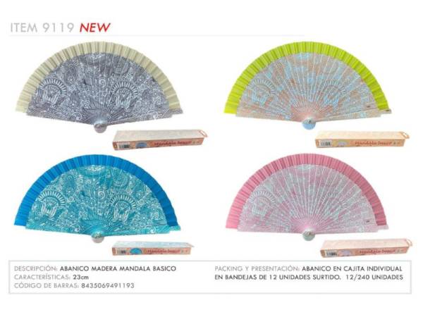 967114 - Abanico 9119 madera mandala básico 23 cm