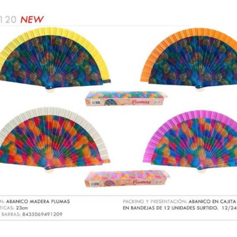 967115 - Abanico 9120 madera plumas 23 cm
