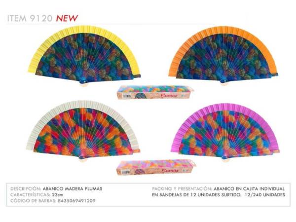 967115 - Abanico 9120 madera plumas 23 cm