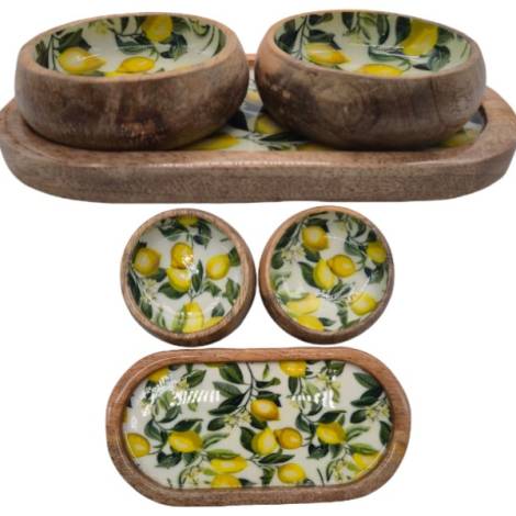 582059 - Etnico madera oval tray with 2 bowls 2318a desing 3 25x13x6