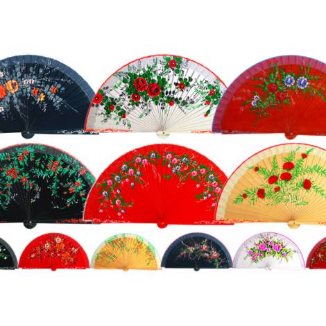 967043 - Abanico 1500 mad pint flores 1 cara surt color 23cm