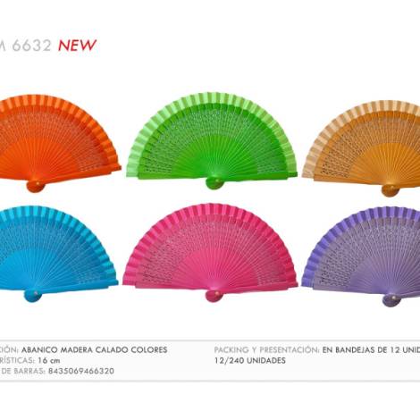 967131 - Abanico 6632 madera calado colores 16 cm